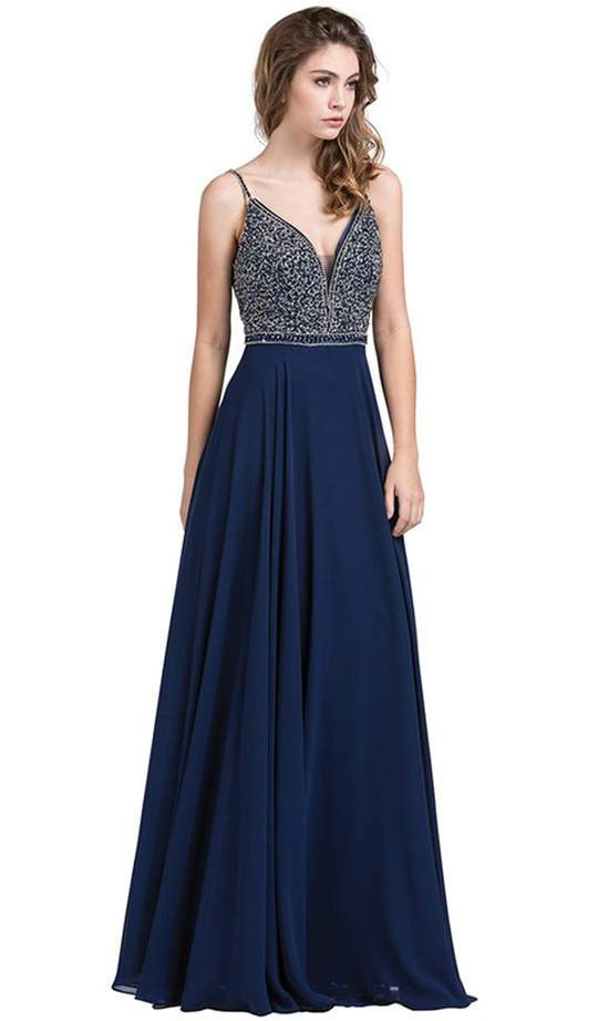 Dancing Queen 2493 Sleeveless Jewel Beaded Chiffon Gown