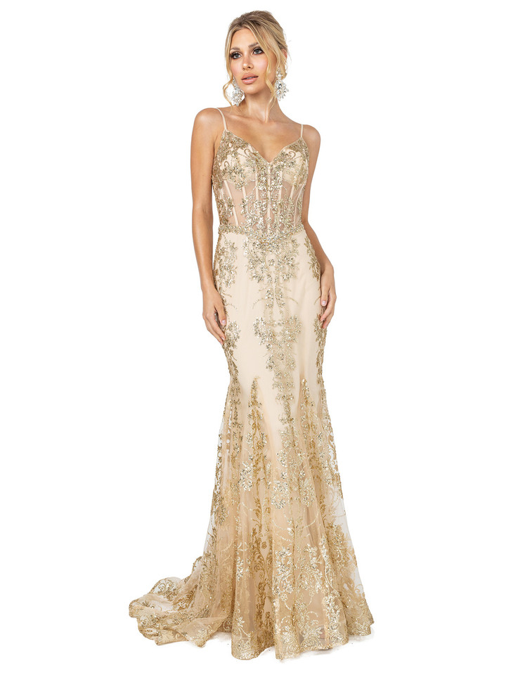 Dancing Queen 4118 Sheer Corset Bodice Embellished Gown