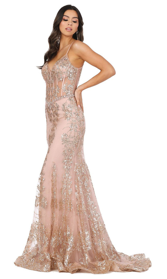 Dancing Queen 4118 Sheer Corset Bodice Embellished Gown