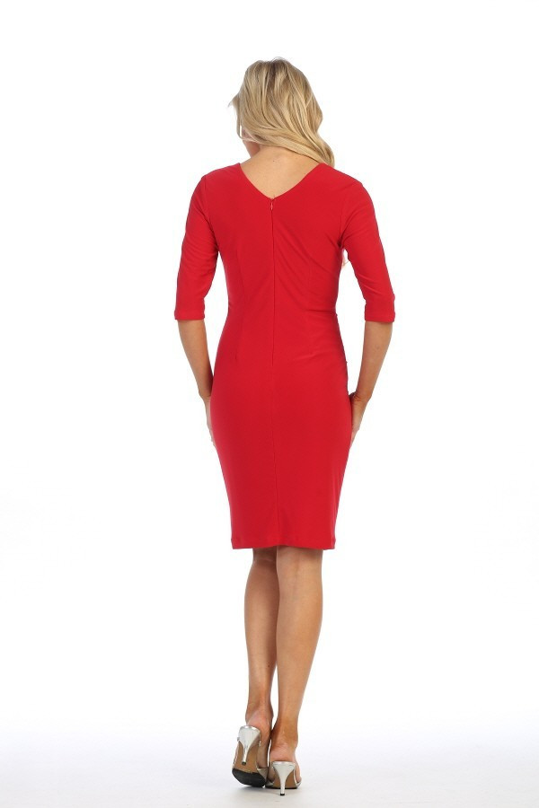 Celavie 6412 Knee Length Mid Sleeves Short Faux-Wrap Dress