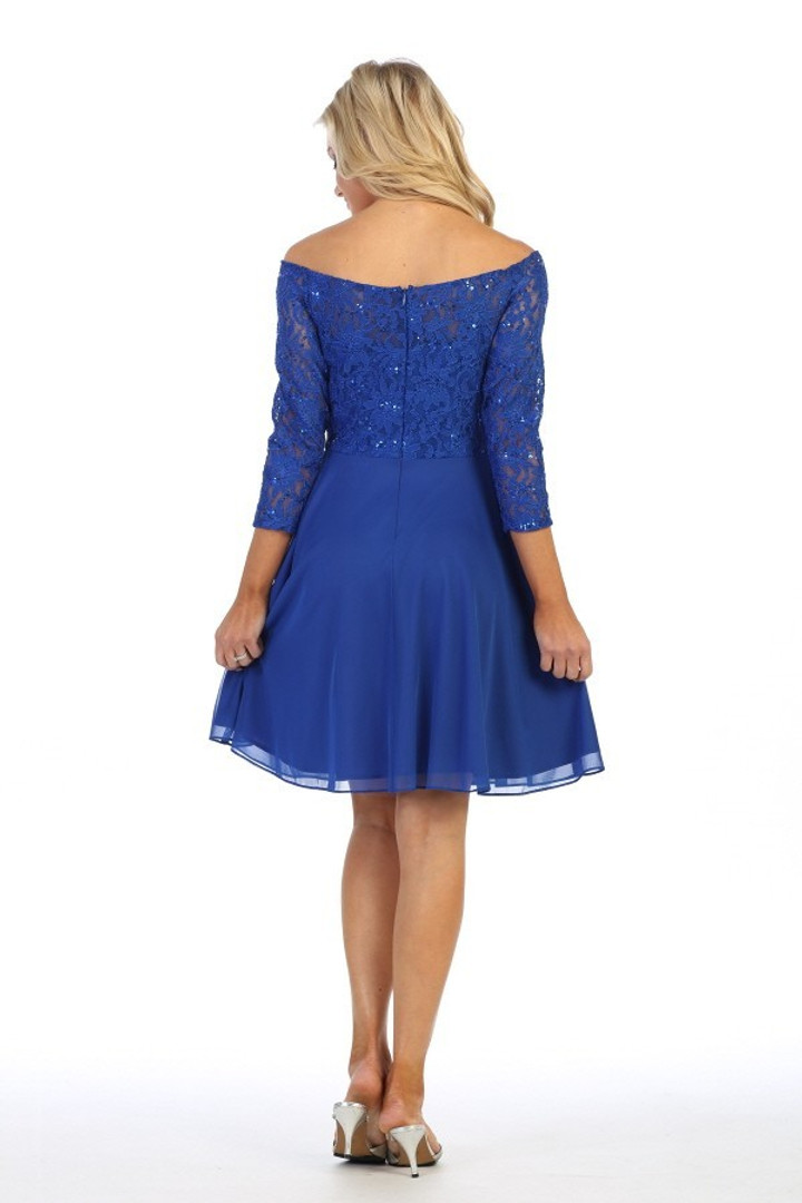 Celavie 6386-S Off Shoulder 3/4 Length Sleeves Short Dress