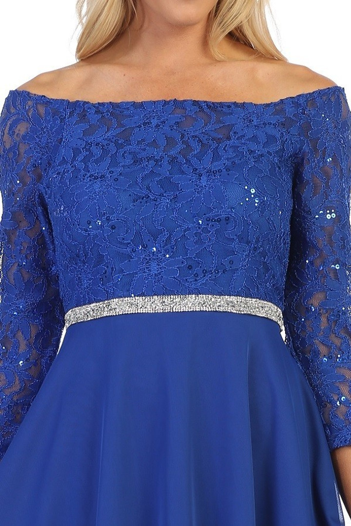 Celavie 6386-S Off Shoulder 3/4 Length Sleeves Short Dress