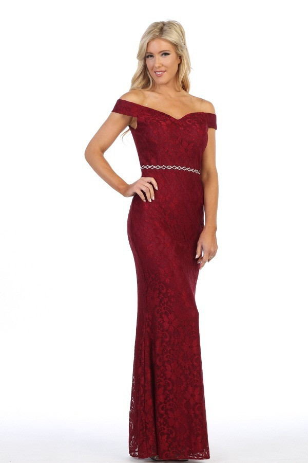 Celavie 6409 Off the Shoulder Lace Mermaid Long Dress