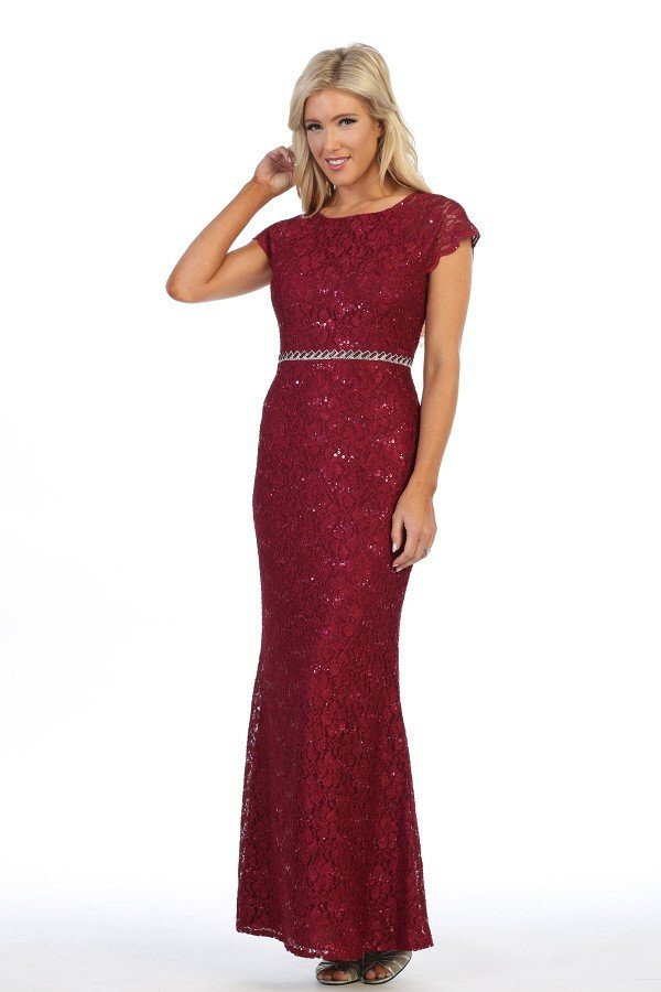 Celavie 6372-L Round Neck Mermaid Silhouette Long Dress