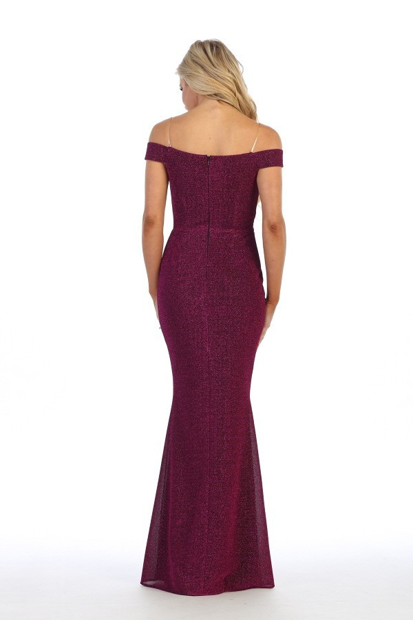 Celavie 6402 Off Shoulder Metallic Glitter Long Dress