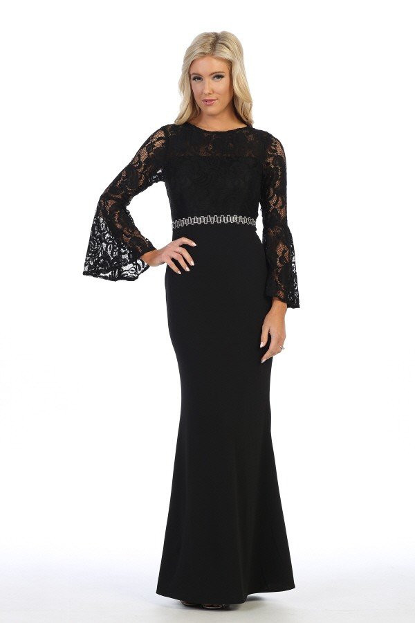 Celavie 6374 Long Bell Sleeves Bodice Long Mermaid Dress