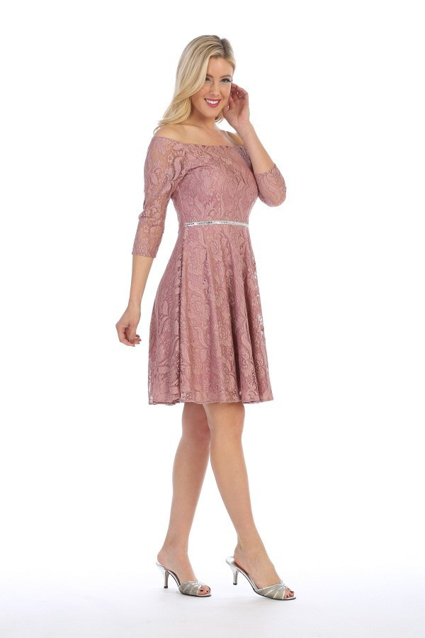 Celavie 6343-S Off Shoulder Long Sleeve Mid-length Dress