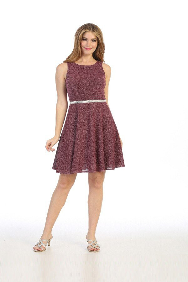 Celavie 6486-S Short Sleeveless Metallic Glitter Short Dress