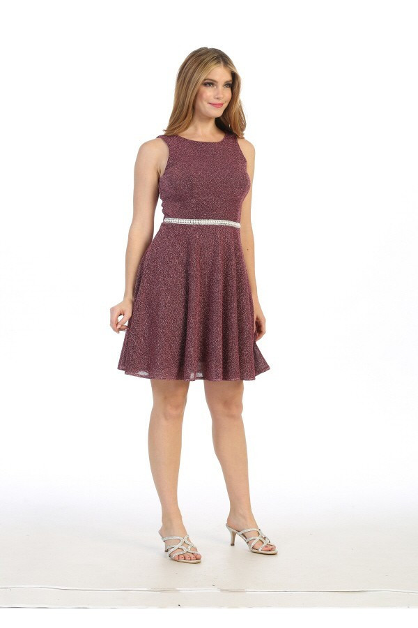 Celavie 6486-S Short Sleeveless Metallic Glitter Short Dress