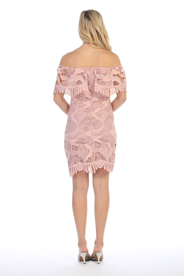 Celavie 8508 Off the Shoulder Short Flounce Lace Dress