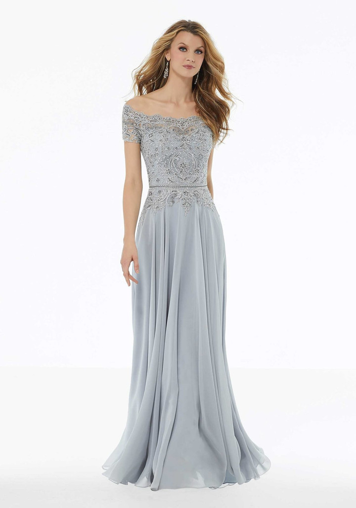 MGNY By Morilee 72133 Off Shoulder Beaded Evening Gown