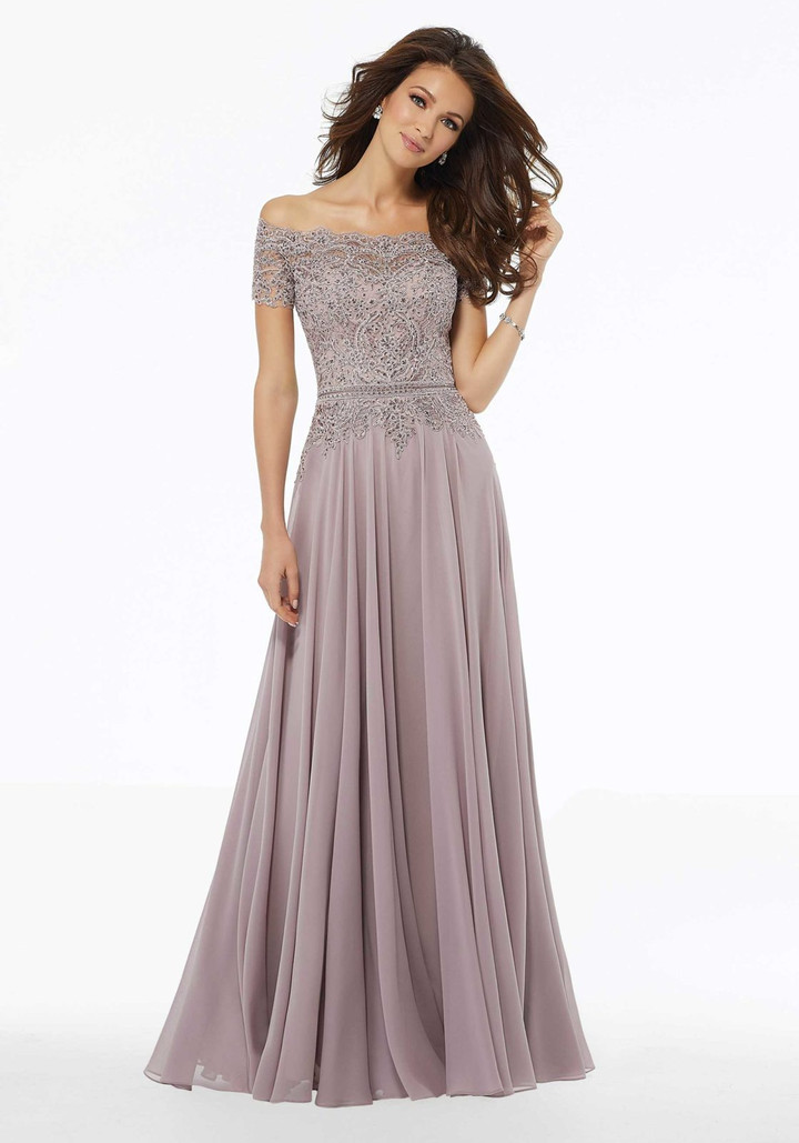 MGNY By Morilee 72133 Off Shoulder Beaded Evening Gown