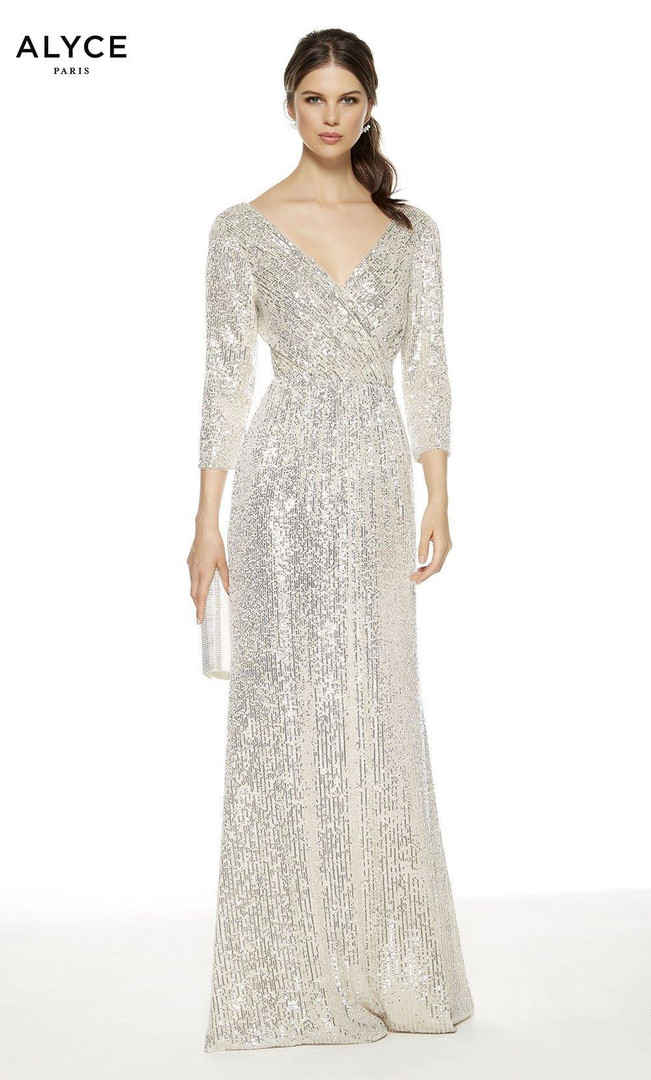 Alyce Paris 27358 V-Neck Straight V Shaped Back Long Dress