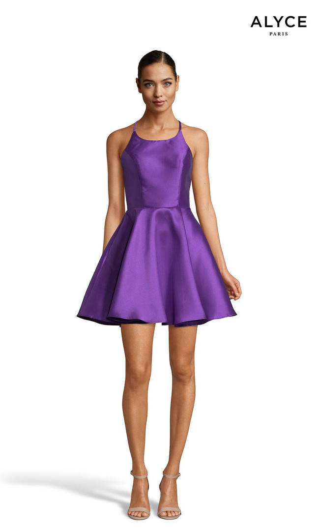 Alyce Paris 3703 Halter Fit N Flare Open Back Short Dress