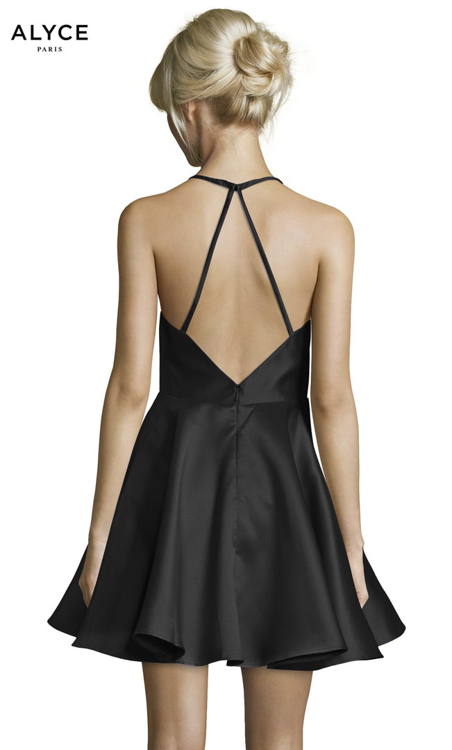 Alyce Paris 3703 Halter Fit N Flare Open Back Short Dress