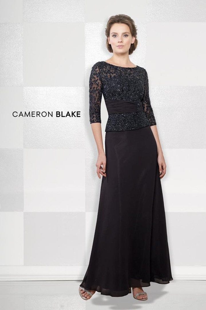 Cameron Blake by Mon Cheri 114657SL Chiffon Mock Long Dress