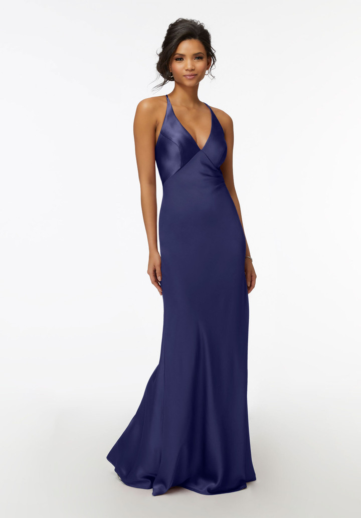 Morilee Bridesmaid 21740 Cowl Back V-Neck Satin Dress