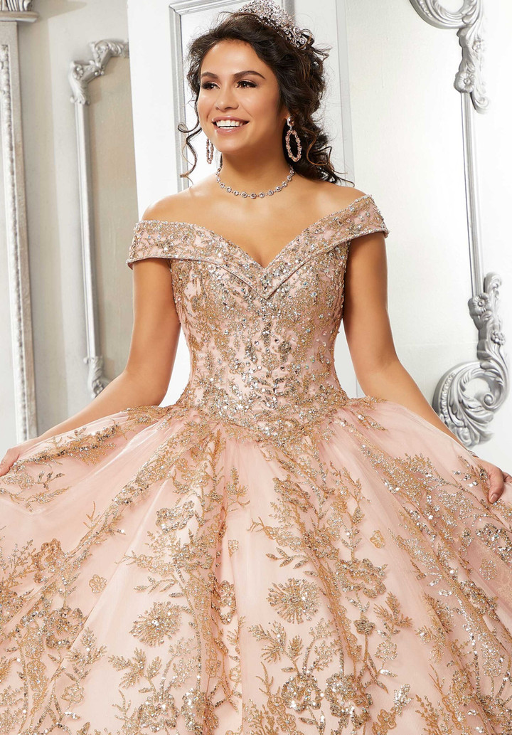 Morilee 89313 Floral Patterned Glitter Quinceanera  Dress
