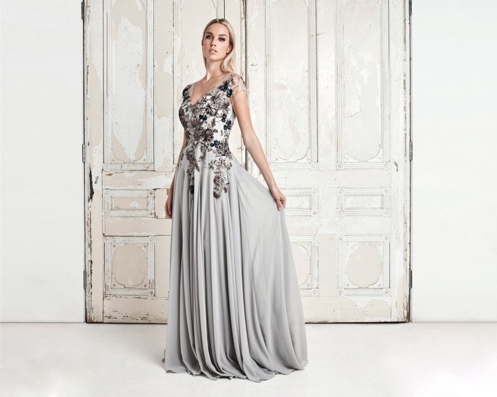 Alexander by Daymor 758 Floral Embroidered V-neck Dress