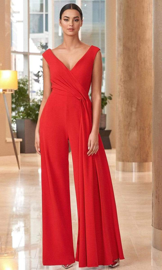 Alexander by Daymor 1063 Sleeveless V-neck Long Jumpsuit
