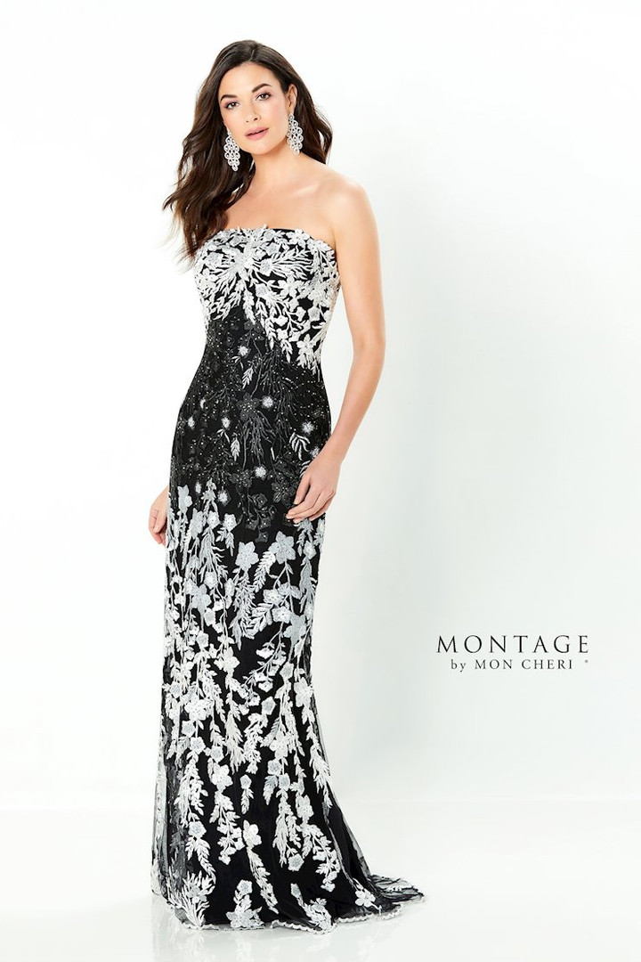 Montage by Mon Cheri 220944 Strapless Embroidered Lace Dress