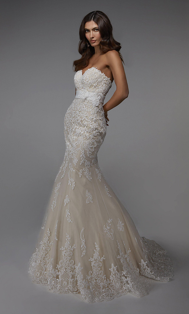 Alyce Paris 7032 Strapless Mermaid Lace Long Wedding Dress
