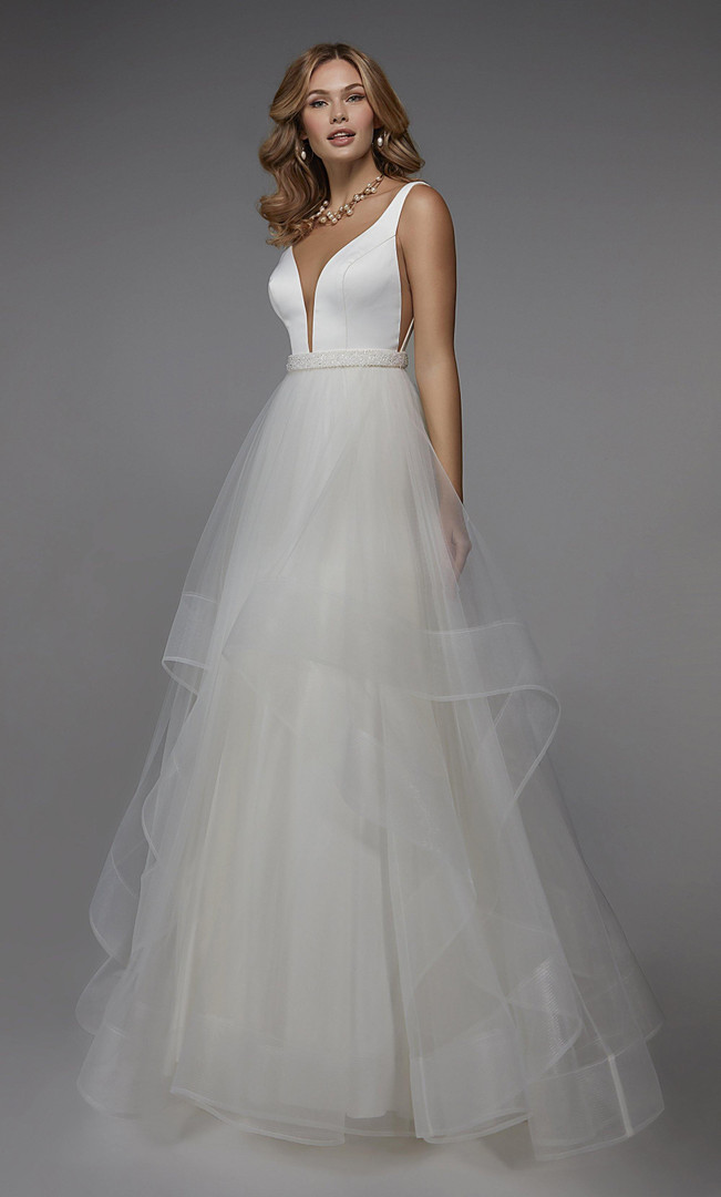 Alyce Paris 7022 Plunging Neck Satin Long Bridal Ballgown