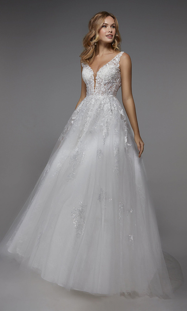 Alyce Paris 7039 Plunging Neck Long Pretty Wedding Dress