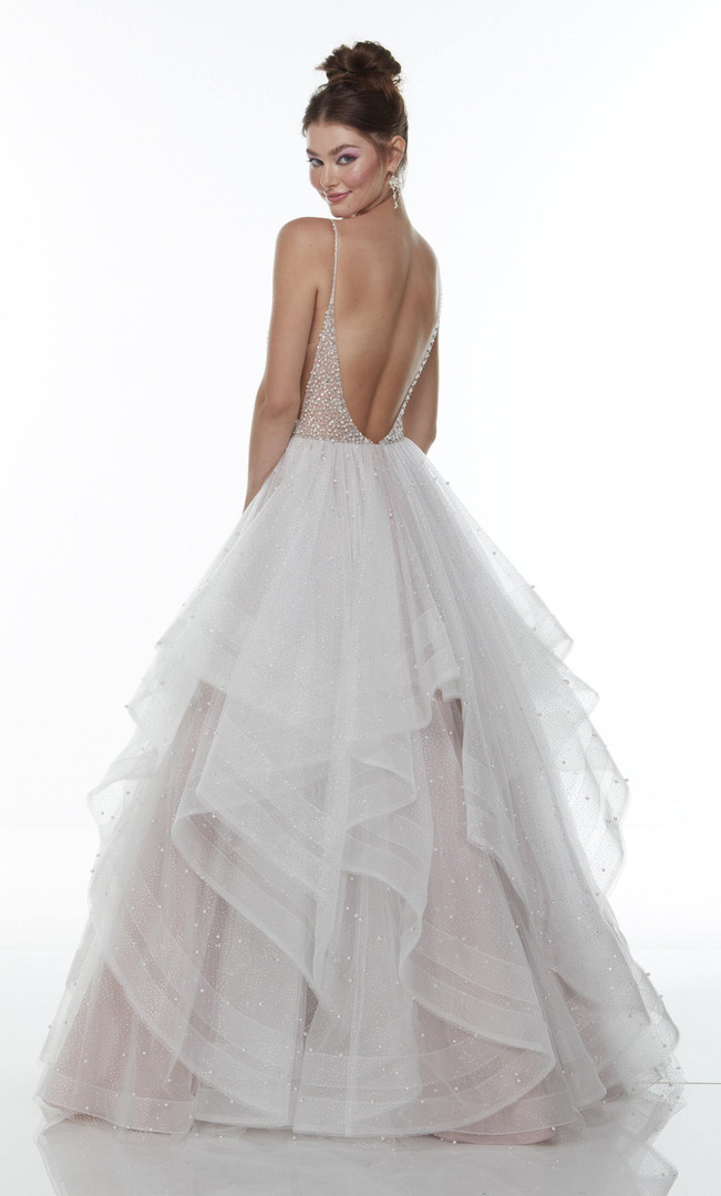 Alyce Paris 61107 Plunging Neck Tulle Long Layered Dress