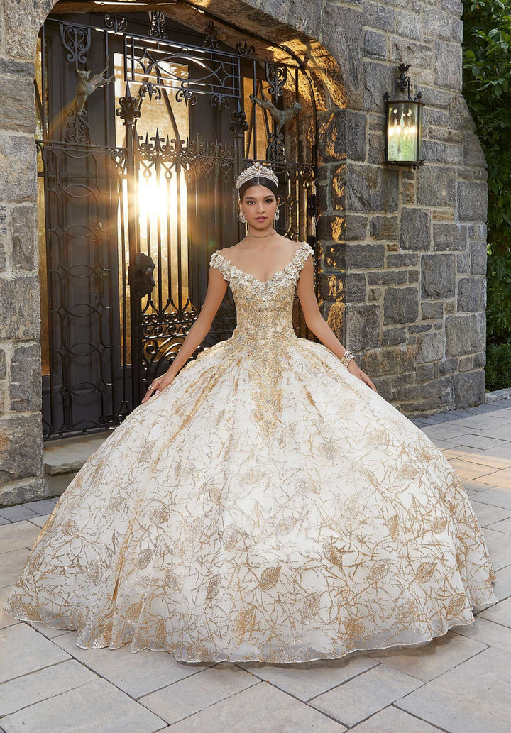 Morilee 89335 Metallic Embroidered V-neck Quinceanera Dress