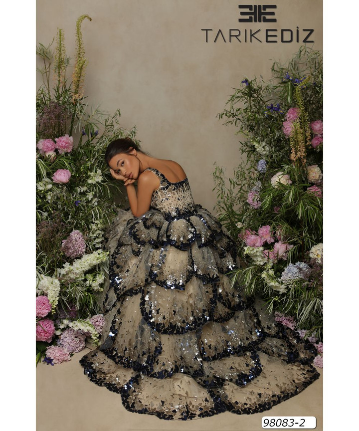 Tarik Ediz 98083 Sleeveless Square Tiered Floor-length Gown