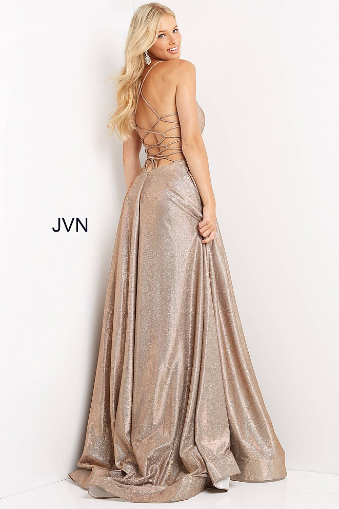 JVN by Jovani JVN04713 Glitter Sleeveless V Neck Long Gown