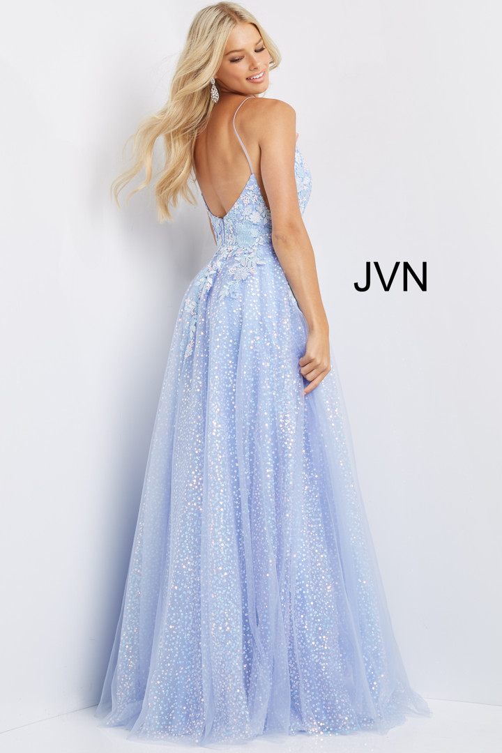 JVN by Jovani JVN07252 Floral Sequined Tulle Sleeveless Gown
