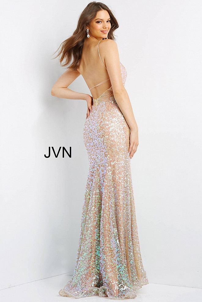JVN by Jovani JVN07594 Sleeveless Iridescent Sequined Dress
