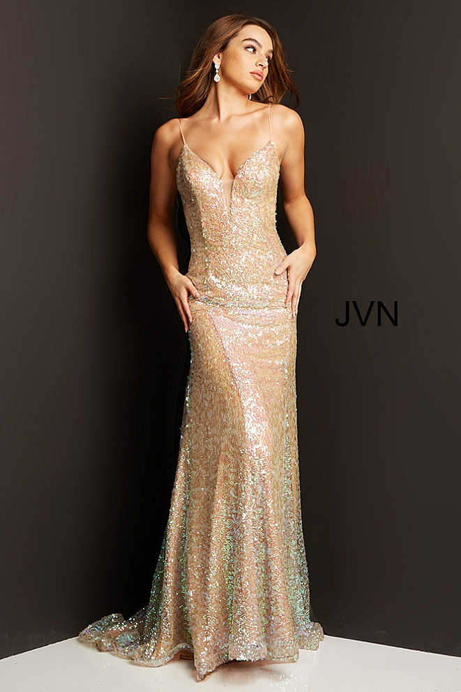 JVN by Jovani JVN07594 Sleeveless Iridescent Sequined Dress
