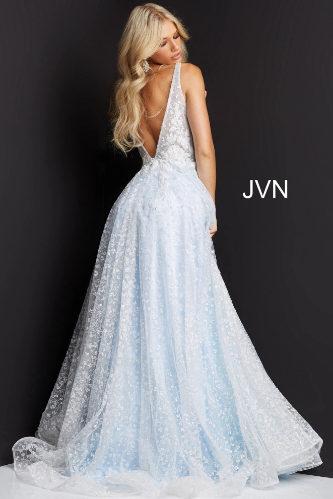 JVN by Jovani JVN08421 Sleeveless Floral Slit A-line Gown