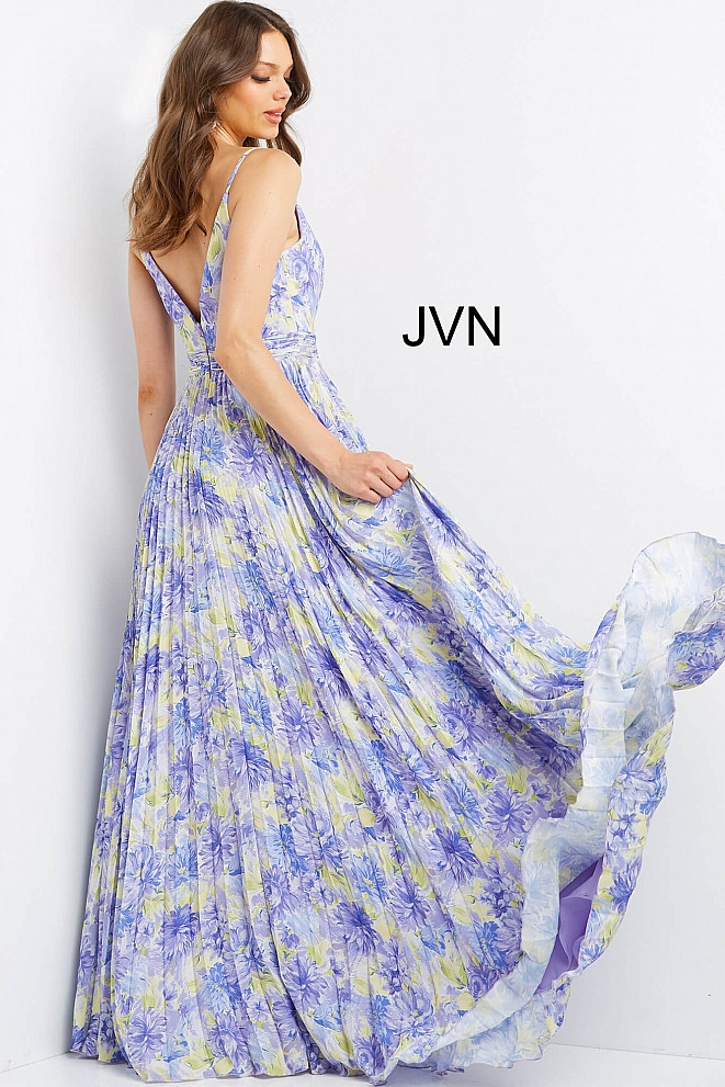 JVN by Jovani JVN08491 Sleeveless V Neck Floral Print Gown
