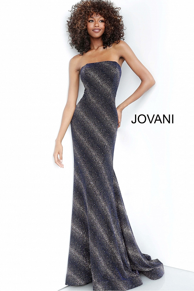 JVN by Jovani JVN1167 Bedazzled Straight Strapless Gown