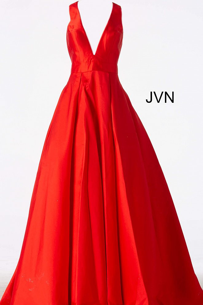 JVN by Jovani JVN47530 V Neck Mikado Ballgown With Skirt