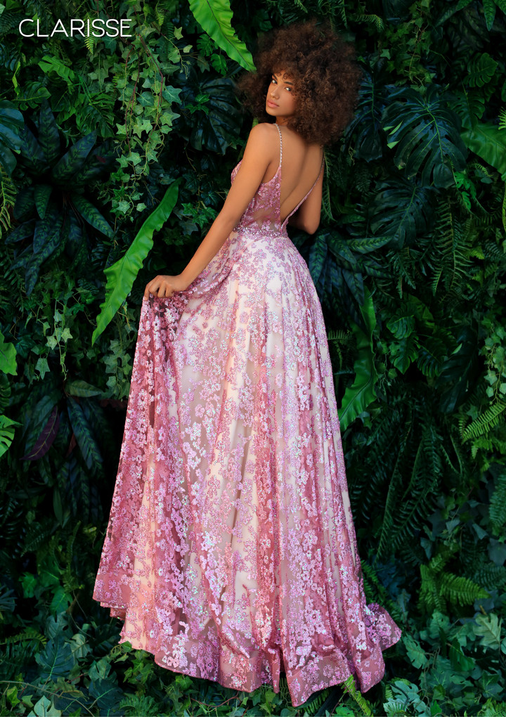 Clarisse 810250 V-neck Aline Glitter Sequins Print Dress