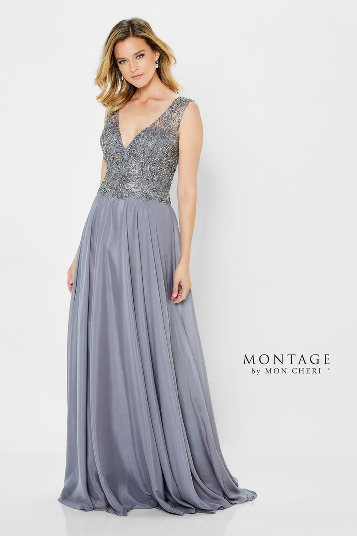 Montage by Mon Cheri 122907 Sleeveless Beaded V-neck Dress