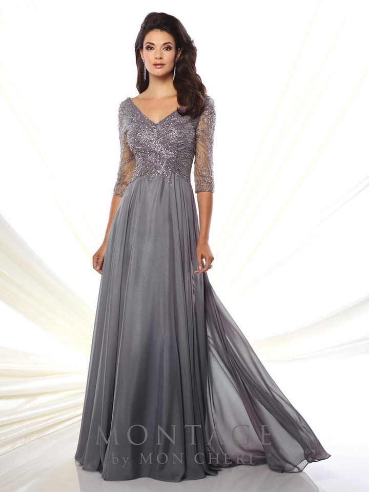 Montage by Mon Cheri 116950 V-Neck Three-Quarter Sleeve Gown
