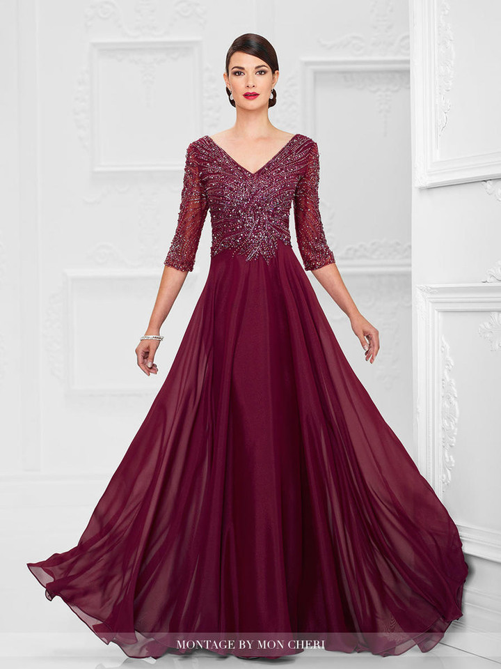 Montage by Mon Cheri 116950 V-Neck Three-Quarter Sleeve Gown