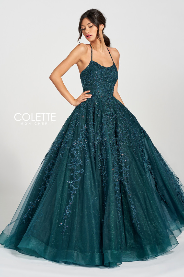 Colette by Daphne CL12221 Halter Neck Beaded Lace Gown