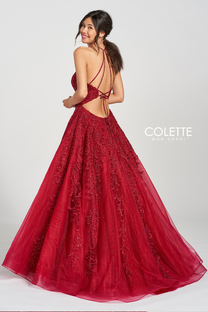 Colette by Daphne CL12221 Halter Neck Beaded Lace Gown