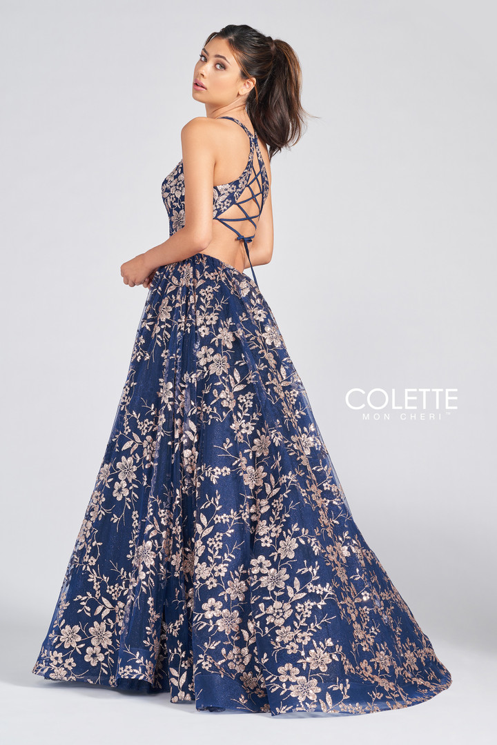 Colette by Daphne CL12223 Halter V-neck Sleeveless Gown