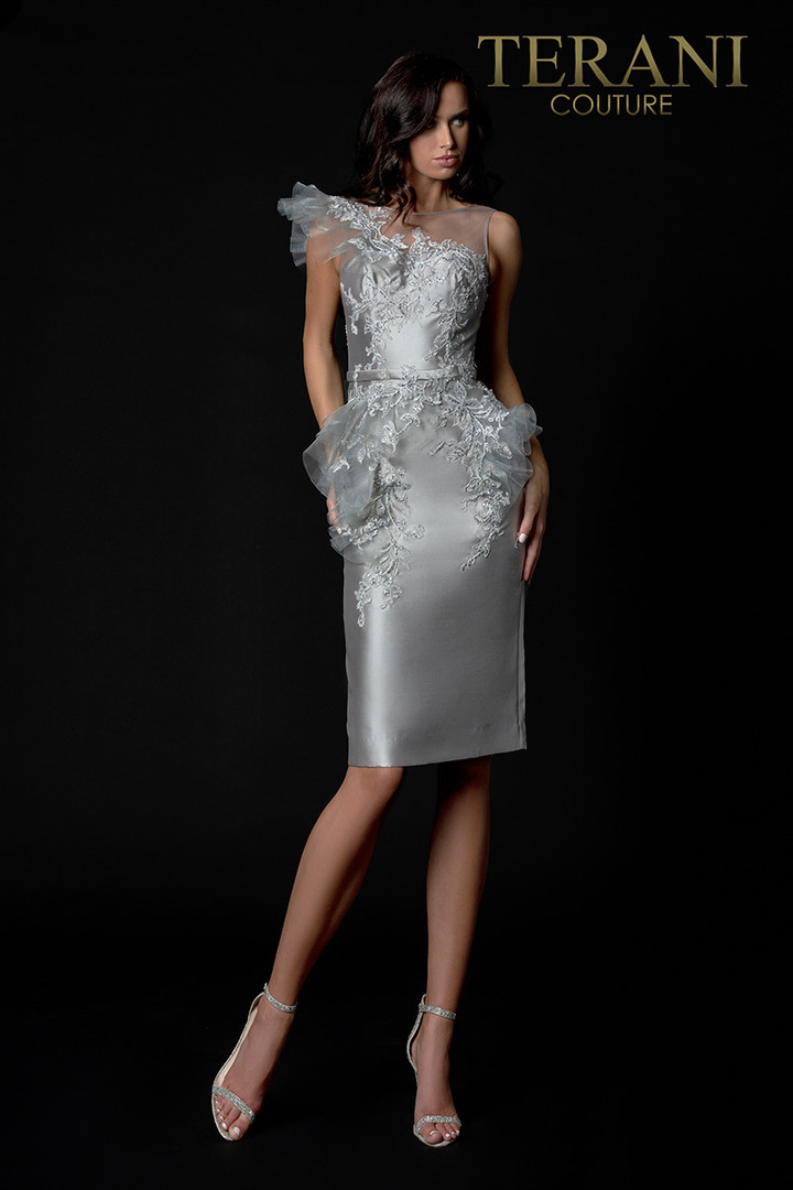 Terani Couture 2021C2613 Beaded One Shoulder Short Dress