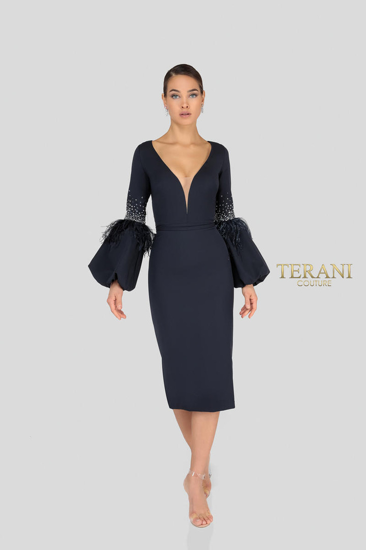 Terani Couture 1912C9643 Long Sleeves Knee Length Dress
