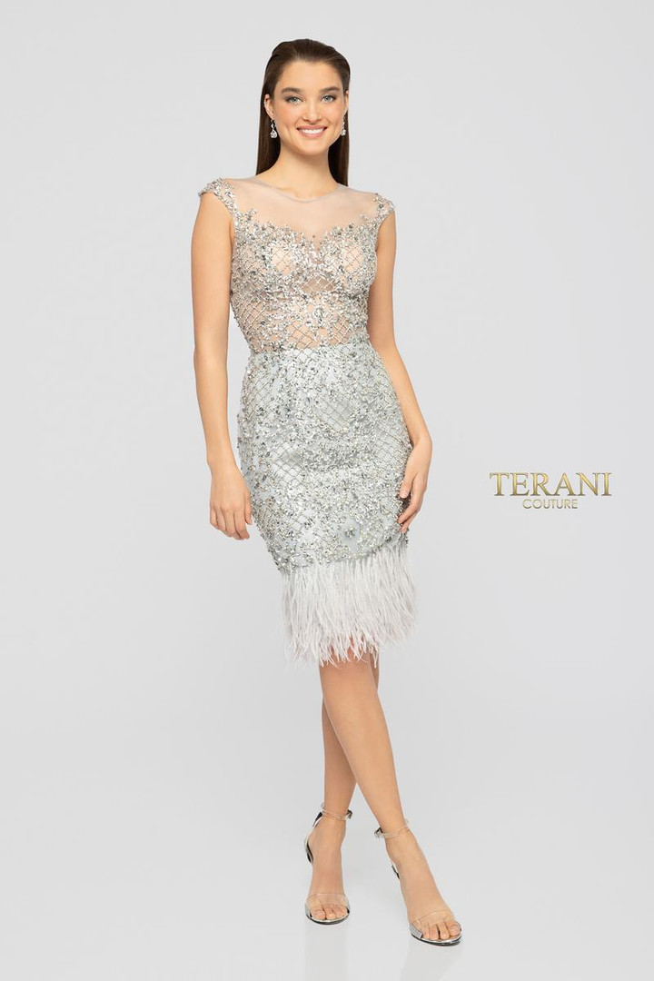 Terani Couture 1911C9024 Embellishments Cap Sleeves Dress
