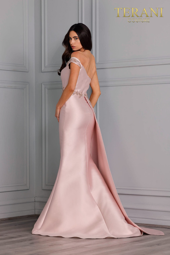 Terani Couture 2111E4757 Beaded Ornate Draped Long Dress